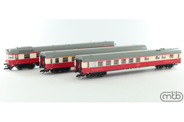 Set motorového vozu M 296 a dvou vozů Aam + BRam, ČSD, IV. epocha, TT, MTB TTM296AamBRam