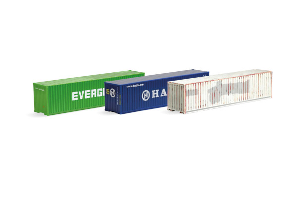 Set tří 40' kontejnerů "Evergreen/Hanjin/aged", TT, Herpa 066730-002