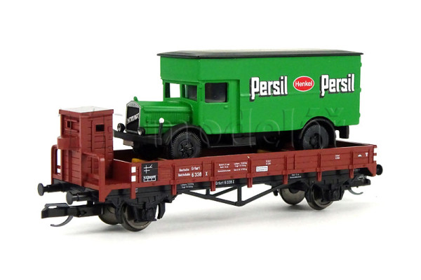 Nízkostěnný vůz ložený nákladním automobilem "Persil", DRG, II. epocha, TT, Tillig TT Club 2025, Tillig 502698