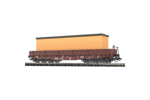 Nízkostěnný 6osý vůz Samm 4818, DR, ložený námořní bednou, IV. epocha, TT, Busch 31183