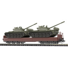 Nízkostěnný 6osý vůz Samm 4818, ložený dvěma tanky T-55A, DR, IV. epocha, TT, Busch 31650