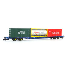 Kontejnerový vůz Touax KFA se třemi kontejnery, VI. epocha, TT, Hornby TT6030 Kontejnerový vůz Touax KFA se třemi kontejnery, VI. epocha, TT, Hornby TT6030