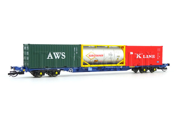 Kontejnerový vůz Touax KFA se třemi kontejnery, VI. epocha, TT, Hornby TT6030