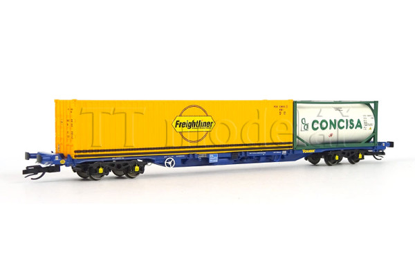 Kontejnerový vůz Touax KFA se dvěma kontejnery (1x 20´+1x 40´), VI. epocha, TT, Hornby TT6031