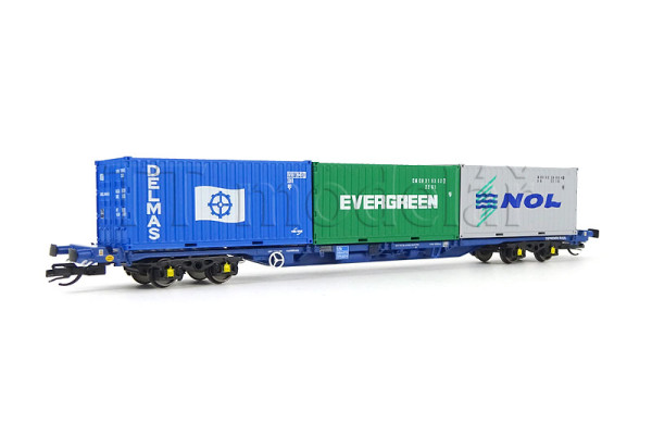 Kontejnerový vůz Touax KFA se třemi 20´ kontejnery, VI. epocha, TT, Hornby TT6032