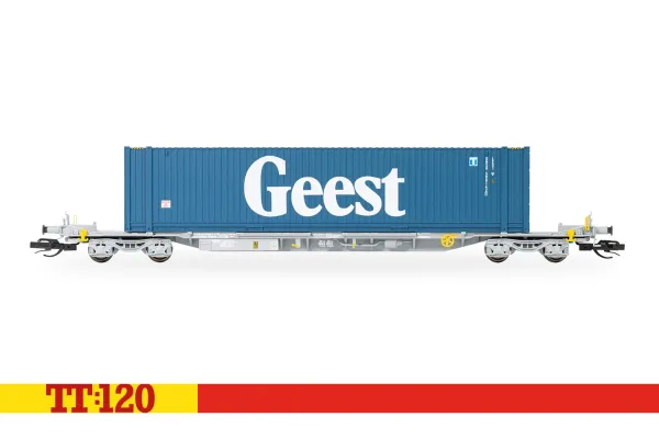 Kontejnerový vůz Sffgmss IFA s kontejnerem GEEST, TOUAX, VI. epocha, TT, Hornby TT6033