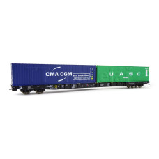 Kontejnerový vůz Sggnss Rhein Cargo UASC + CMA-CGM se dvěma kontejnery, VI. epocha, H0, DOPRODEJ, IGRA MODEL 96010057