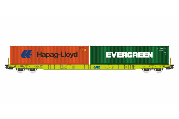 Kontejnerový vůz Sggnss-XL GATX se dvěma kontejnery – Hapag Lloyd + Evergreen, VI. epocha, H0, IGRA MODEL 96010095