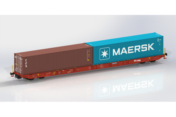 Kontejnerový vůz Sggnss Rail Cargo se dvěma kontejnery – Nacco Maersk + Tex, VI. epocha, H0, IGRA MODEL 96010114