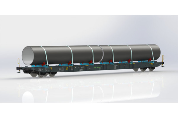 Plošinový vůz Sggnss, MFD, s nákladem potrubí, VI. epocha, H0, IGRA MODEL 96010110 Plošinový vůz Sggnss, MFD, s nákladem potrubí, VI. epocha, H0, IGRA MODEL 96010110