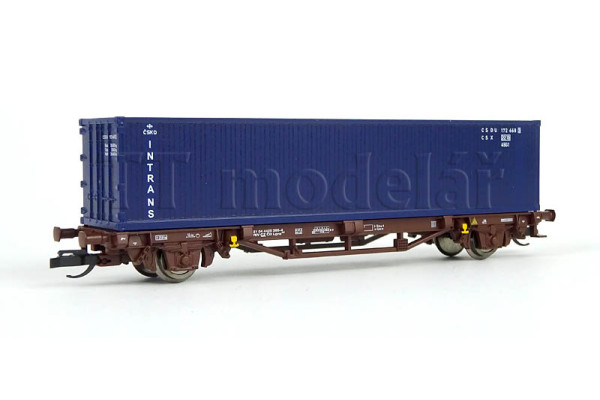 Plošinový vůz, ČD, s kontejnerem Intrans, V. epocha, TT, Piko 47728