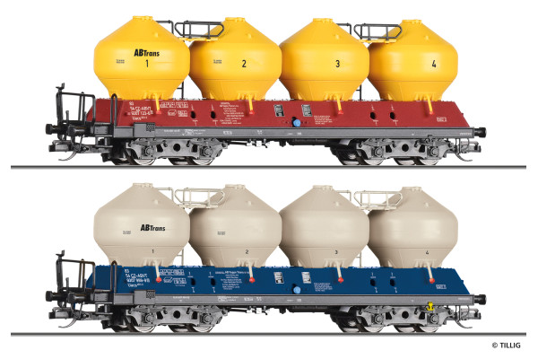 Set dvou vozů na sypké látky Uacs 451.1, „AB Vagon Trans s.r.o." VI. epocha, TT, Tillig 01117