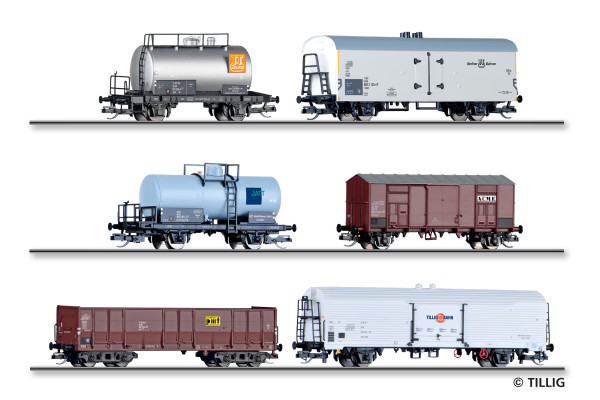 Set šesti nákladních vozů „80 Jahre Nenngröße TT“, IV. epocha, jednorázová série 2026, TT, Tillig 01137 E