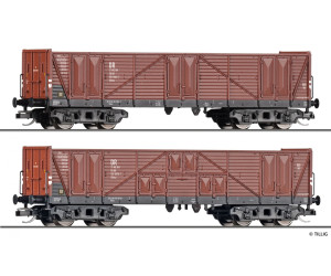 Set dvou otevřených vozů OOmu, DR, ložené dřevěnou kulatinou, IV. epocha, TT, model Galerie Tillig 2026, Tillig 502460