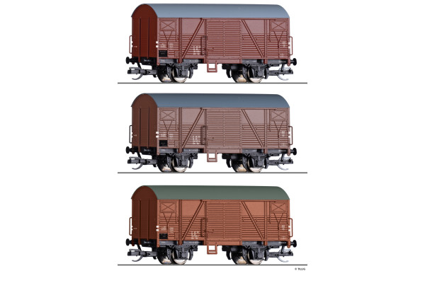 Set tří krytých vozů Glm, DR, IV. epocha, TT, Tillig TT Club 2025, Tillig 502702
