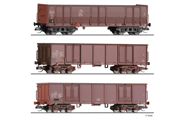 Set otevřených čtyřosých vozů s nákladem rudy, DR, IV. epocha, TT, model Galerie Tillig 2027, Tillig 502746 Set otevřených čtyřosých vozů s nákladem rudy, DR, IV. epocha, TT, model Galerie Tillig 2027, Tillig 502746