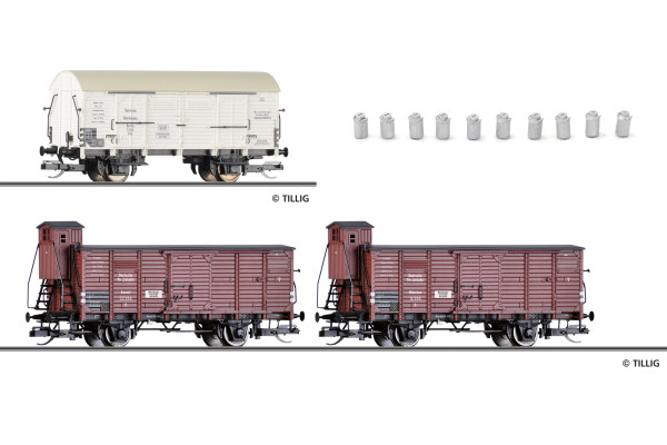 Set nákladních vozů "Milchtransport", DRG, II. epocha, TT, Tillig TT Club 2027, Tillig 502899 Set nákladních vozů "Milchtransport", DRG, II. epocha, TT, Tillig TT Club 2027, Tillig 502899