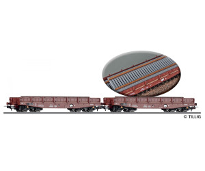 Set dvou plošinových vozů Rmms 3960 s nákladem, DR, IV. epocha, H0, jednorázová série 2026, Tillig 70088 E