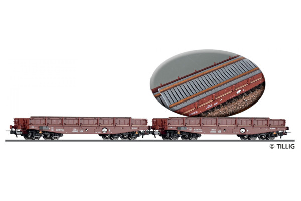 Set dvou plošinových vozů Rmms 3960 s nákladem, DR, IV. epocha, H0, jednorázová série 2026, Tillig 70088 E