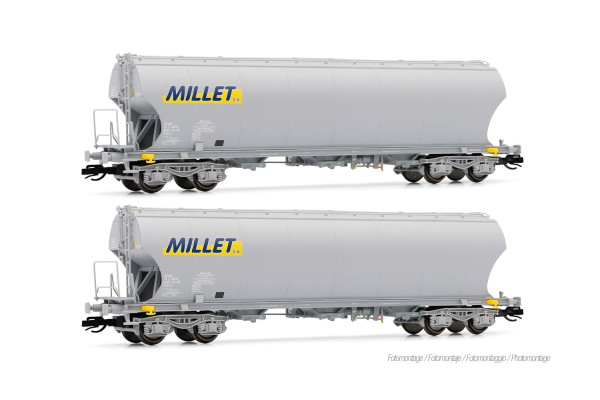Set dvou vozů pro přepravu obilí, „MILLET“, šedé, VI. epocha, TT, Arnold HN9763