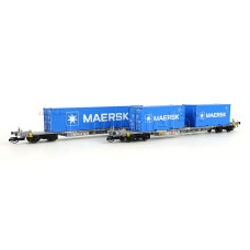 Set dvou kontejnerových vozů se třemi kontejnery Maersk, VI. epocha, TT, Arnold HN9765
