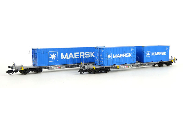 Set dvou kontejnerových vozů se třemi kontejnery Maersk, VI. epocha, TT, Arnold HN9765 Set dvou kontejnerových vozů se třemi kontejnery Maersk, VI. epocha, TT, Arnold HN9765