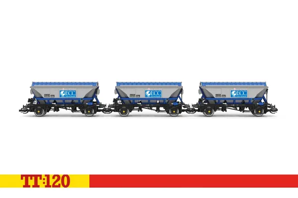 Set tří výsypných vozů CDA ,,ECC International”, ECC, IV.–V. epocha, TT, Hornby TT6049