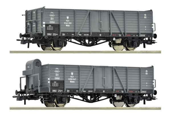 Set dvou otevřených dvounápravových vozů Wddo(h), PKP, III. epocha, H0, Roco 6600216