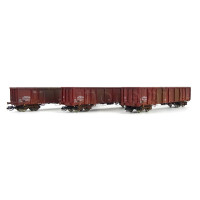 Set tří otevřených vysokostěnných vozů řady Eas, DR, patinované, IV. epocha, TT, Roco 6680017