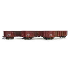 Set tří otevřených vysokostěnných vozů řady Eas, DR, patinované, IV. epocha, TT, Roco 6680017