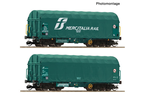 Set dvou vozů Shimmns s posuvnou plachtou, Mercitalia Rail, VI. epocha, TT, Roco 6680059 Set dvou vozů Shimmns s posuvnou plachtou, Mercitalia Rail, VI. epocha, TT, Roco 6680059