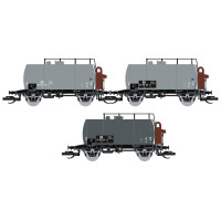 Set tří kotlových vozů typu Deutz s brzdařskou budkou, DR, šedé, III. epocha, nová provozní čísla, TT, Saxonia 120112-2