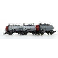 Set tří kotlových vozů typu Deutz s brzdařskou budkou, DR, šedé, III. epocha, nová provozní čísla, TT, Saxonia 120112-2 Set tří kotlových vozů typu Deutz s brzdařskou budkou, DR, šedé, III. epocha, nová provozní čísla, TT, Saxonia 120112-2