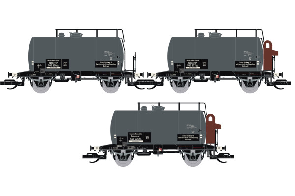 Set tří kotlových vozů typu Deutz s brzdařskou budkou, DRG, "Ölverein 2", II. epocha, nová provozní čísla, TT, Saxonia 120114-2