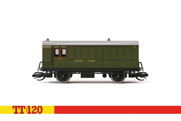 Dvouosý zavazadlový vůz, s brzdou, '766', SR, I. epocha, TT, Hornby TT4054