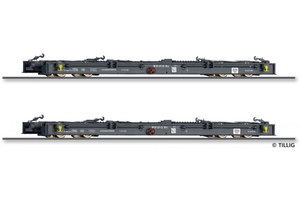 Set dvou úzkorozchodných plošinových vozů řady Rf4, DR, IV. epocha, H0e, Tillig 05975