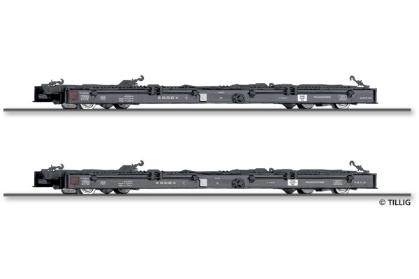 Set dvou úzkorozchodných plošinových vozů řady Rf4, DR, III. epocha, H0m, Tillig 15975