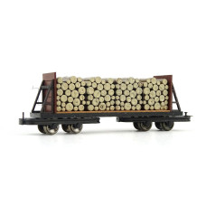 Úzkorozchodný plošinový vůz, s nákladem metrového dříví, H0f, Busch 12247