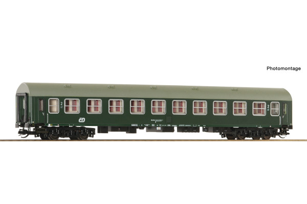 Osobní vůz 2. třídy, B, ČD, olivová střecha, V. epocha, TT, Roco 6280069 Osobní vůz 2. třídy, B, ČD, olivová střecha, V. epocha, TT, Roco 6280069