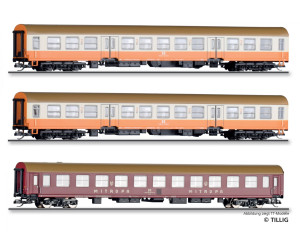 Set tří osobních vozů „Museums-Städteexpress Erfurter Bahnservice GmbH“, DR, VI. epocha, H0, jednorázová série 2026, Tillig 70062 E