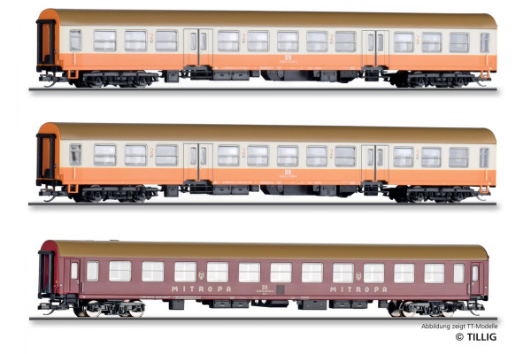 Set tří osobních vozů „Museums-Städteexpress Erfurter Bahnservice GmbH“, DR, VI. epocha, H0, jednorázová série 2026, Tillig 70062 E
