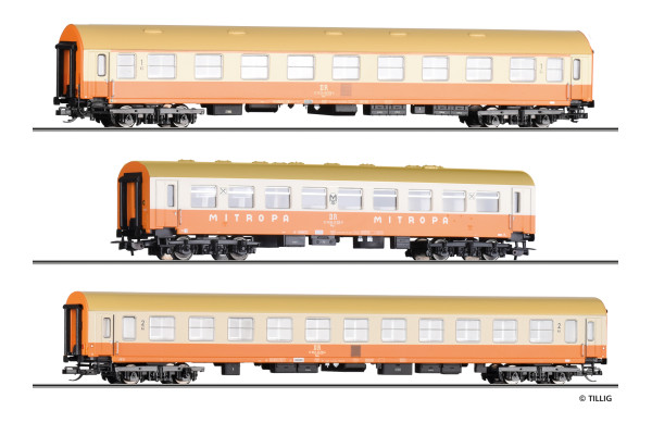 Set tří osobních vozů ,,Städteexpress", DR, H0, IV. epocha, Tillig 70064
