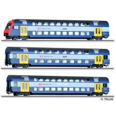 Set tří osobních patrových vozů 1. a 2. třídy, SBB-CFF-FFS, V. epocha, H0, Tillig 70065