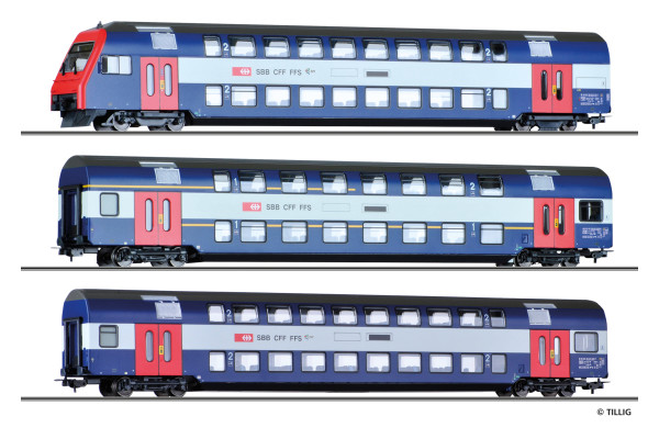 Set tří patrových vozů, SBB, V. epocha, H0, Tillig 70066