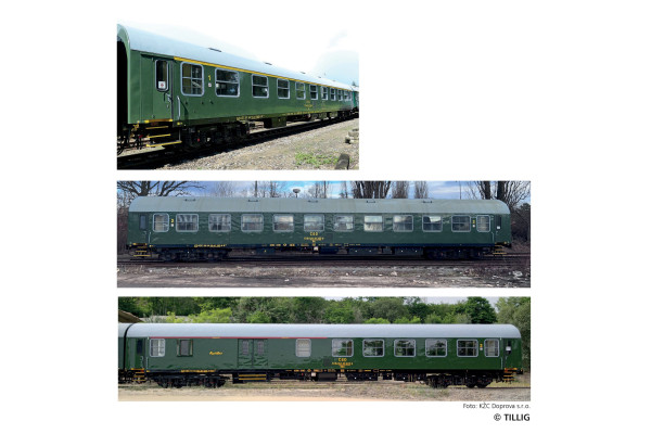 Set tří osobních vozů „Retro-Zug der KŽC Doprava s.r.o.“ typu Y/B 70, ČSD, VI. epocha, H0, jednorázová série 2026, Tillig 70081 E