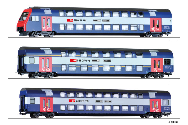 Set tří patrových vozů, SBB, V.–VI. epocha, H0, Tillig 70083 Set tří patrových vozů, SBB, V.–VI. epocha, H0, Tillig 70083
