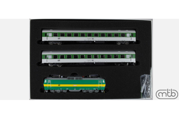 Set osobního vlaku s elektrickou lokomotivou 163 062 a dvou vozů Bt, ČD, V. epocha, TT, MTB 163062+BtSet