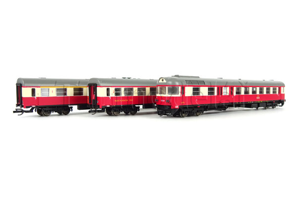 Set motorového vozu M 296 a dvou vozů Aam + BRam, ČSD, IV. epocha, TT, MTB TTM296AamBRam