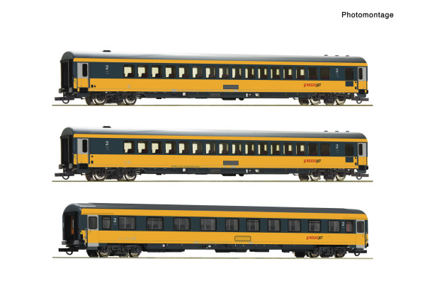 Set tří osobních vozů 2. třídy, Regiojet, VI. epocha, H0, Roco 6200082