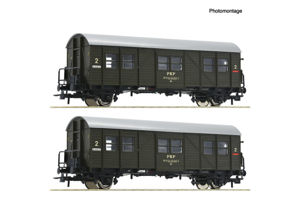 Set dvou pomocných osobních vozů 2. třídy řady Bti, PKP, IV. epocha, H0, Roco 6200195